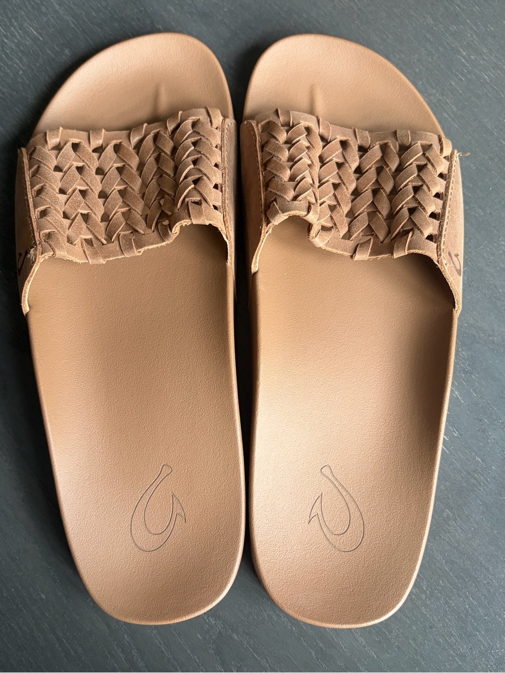 OluKai Women's Braided Slide Sandals in Light Brown